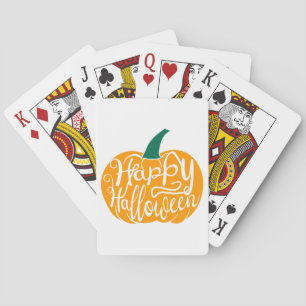 Happy Halloween lettering on carved pumpkin Playing Cards