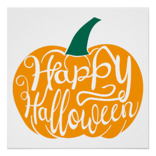 Happy Halloween lettering on carved pumpkin Poster