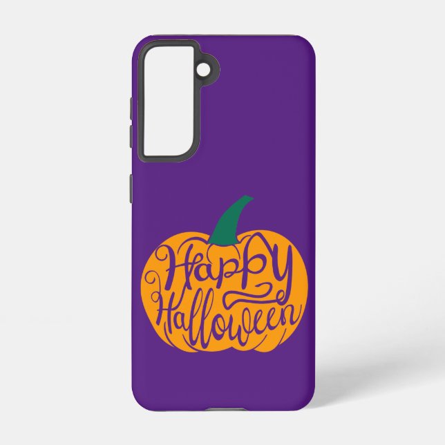 Happy Halloween lettering on carved pumpkin Samsung Galaxy S21 Case (Back)