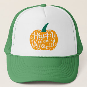 Happy Halloween lettering on carved pumpkin Trucker Hat