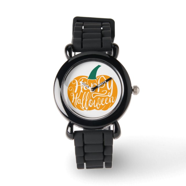 Happy Halloween lettering on carved pumpkin Watch (Front)