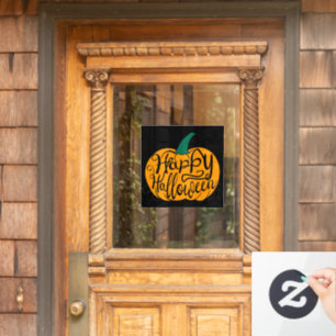 Happy Halloween lettering on carved pumpkin Window Cling
