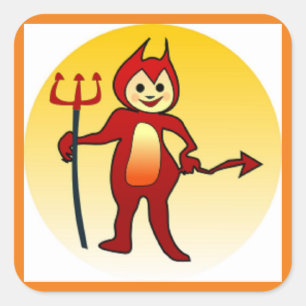 "HAPPY HALLOWEEN" LITTLE DEVIL SQUARE STICKER