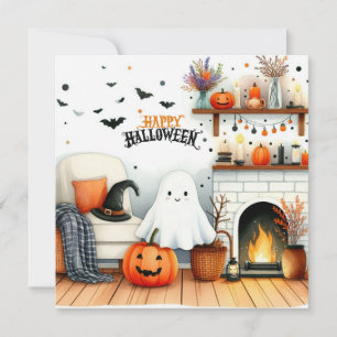Happy Halloween Living Room with Ghost  Holiday Card