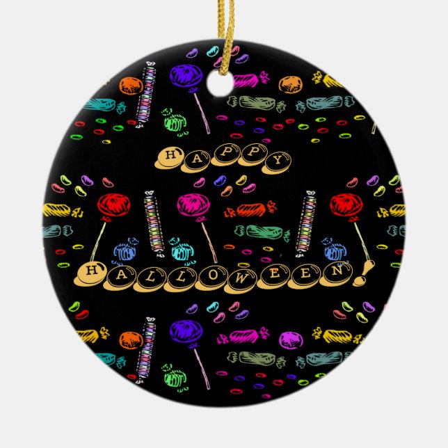 Happy Halloween Lollipops and Candy Pattern, ZSSG Ceramic Ornament (Front)