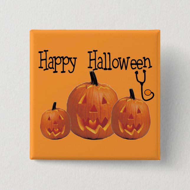 Happy Halloween MEDICAL T-shirts 2 Inch Square Button (Front)
