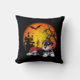 happy halloween miniature schnauzer dogs halloween throw pillow