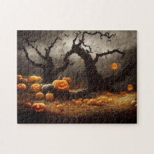 Happy Halloween mit vielen Kürbissen. Jigsaw Puzzle