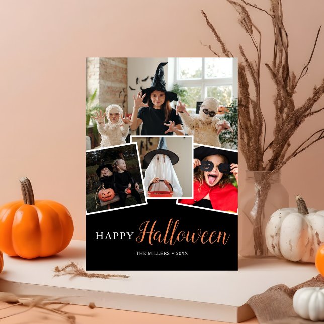 Happy Halloween Modern Black Photo Holiday Card (Creator Uploaded)