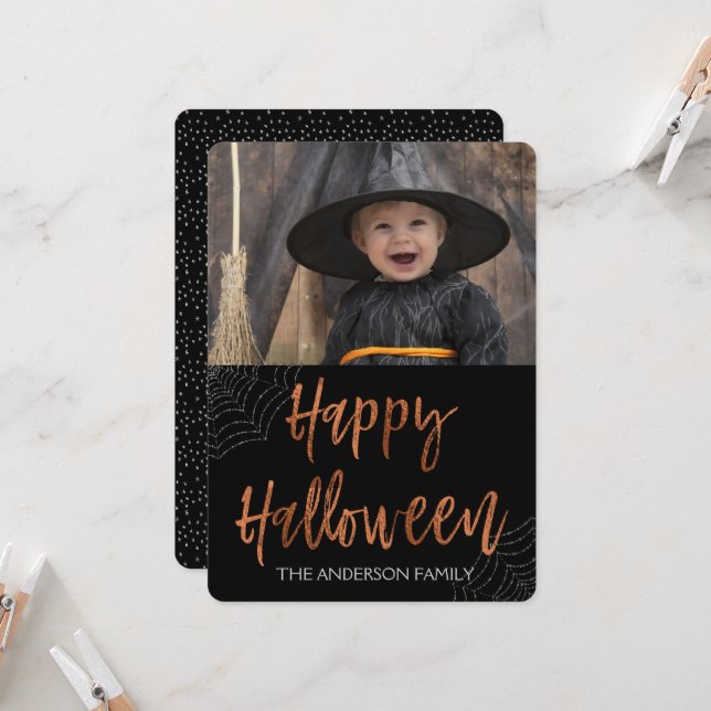 Happy Halloween Modern Halloween Photo Card (Front/Back In Situ)