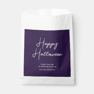 Happy Halloween Modern Purple Script Name Candy Favour Bag