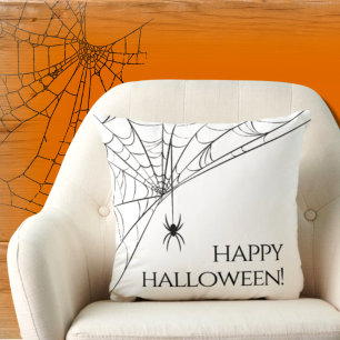 Happy Halloween Modern Spider Black White Throw Pillow