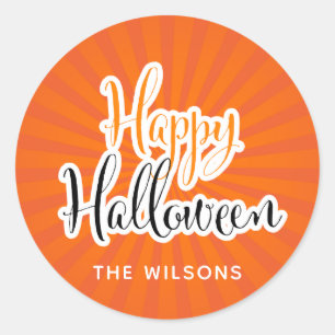 Happy Halloween Modern Typography Orange Black Classic Round Sticker