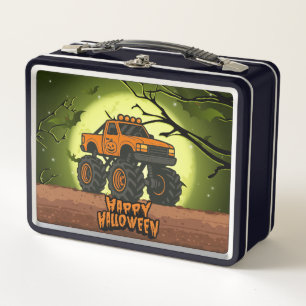 Happy Halloween Monster Truck with bats and moon Metal Lunch Box