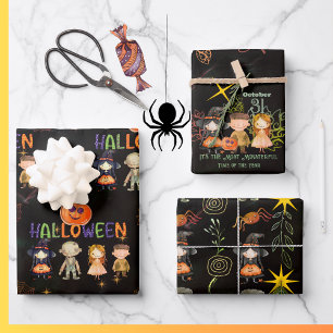 Happy Halloween Monsters Pattern Wrapping Wrapping Wrapping Paper Sheet