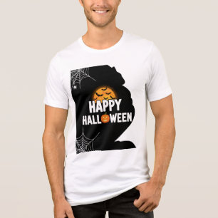 Happy Halloween Moon and Spider Web T-Shirt Tri-Blend Shirt