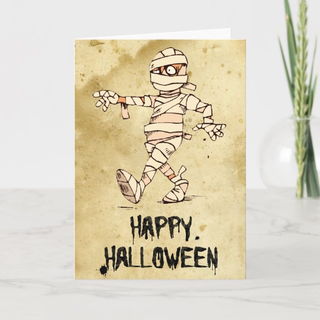 Happy Halloween Mummy Cartoon Card (Front)