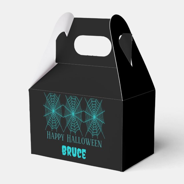 Happy Halloween neon blue spiderweb black Favor Box (Front Side)