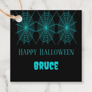 Happy Halloween neon blue spiderweb black Favour Tags