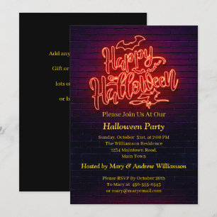Happy Halloween Neon Glow Look Witch Brick Party Invitation