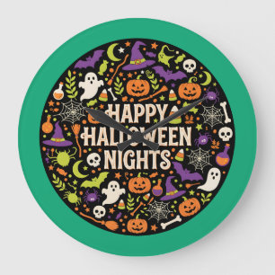 Happy Halloween Nights Cute Pumpkin Ghost. Large Clock