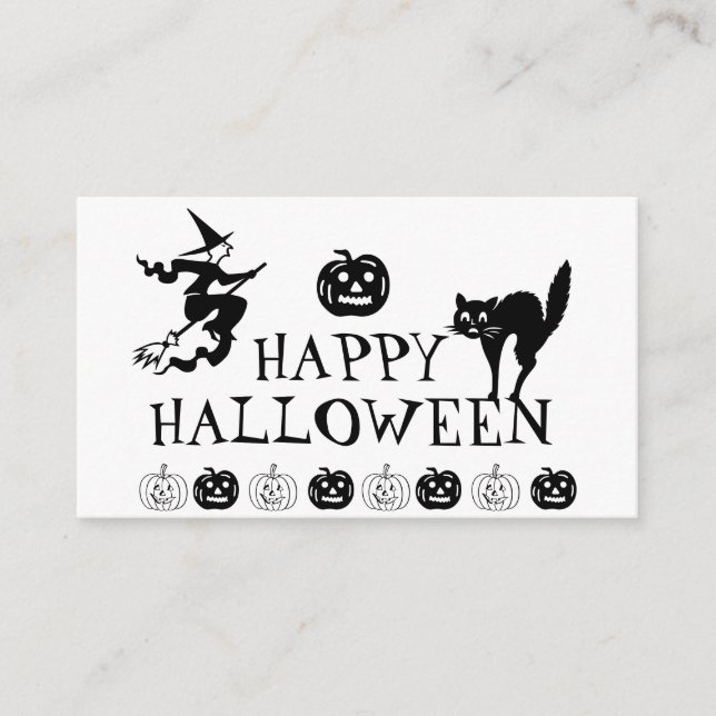 Happy Halloween noir blanc éffrayant carte de boît (Devant)