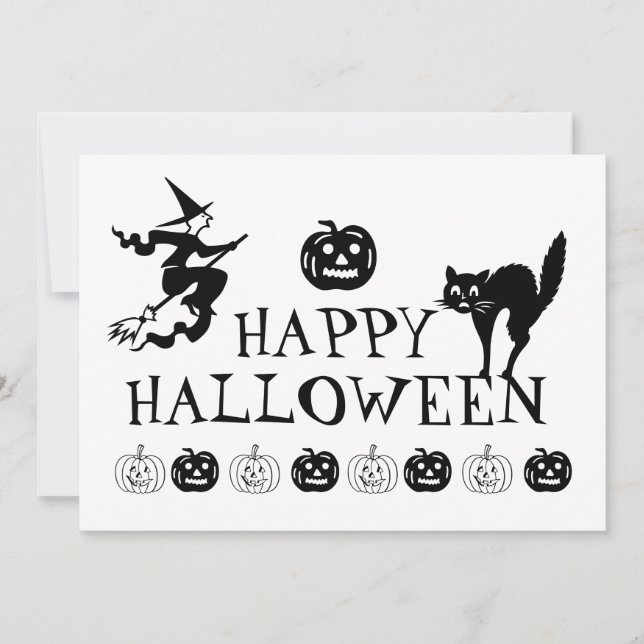 Happy Halloween noir et blanc Invitation éffrayant (Devant)