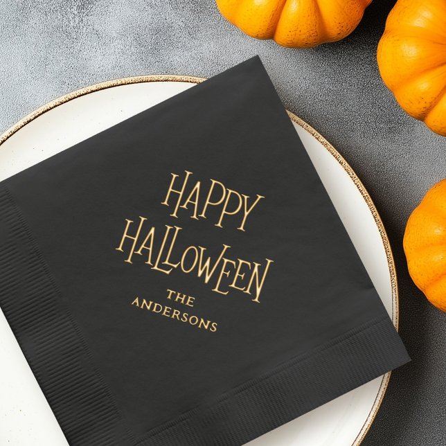 Happy Halloween nom ou texte personnalisé (Happy Halloween custom name or text Foil Napkins)