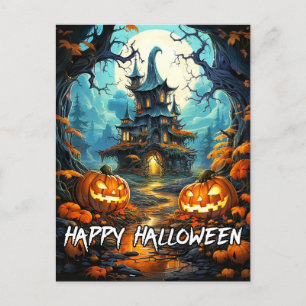 Happy Halloween Old Haunted House Postcard