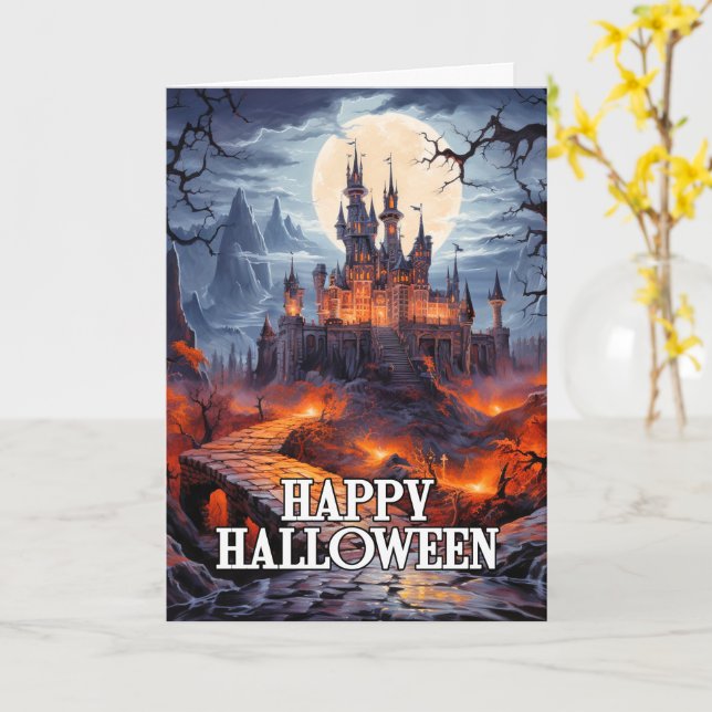 Happy Halloween | Old Haunted Mansion Card (Yellow Flower)