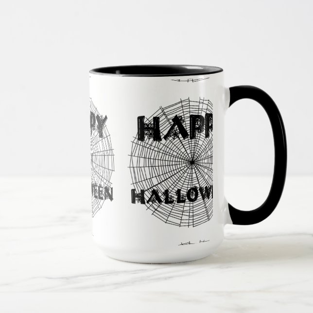 Happy Halloween on Spider Web Text Mug (Right)