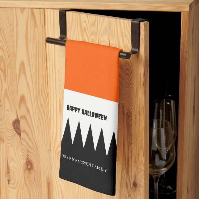 Happy Halloween Orange Black Personalized Kitchen Towel (Thirds Fold)