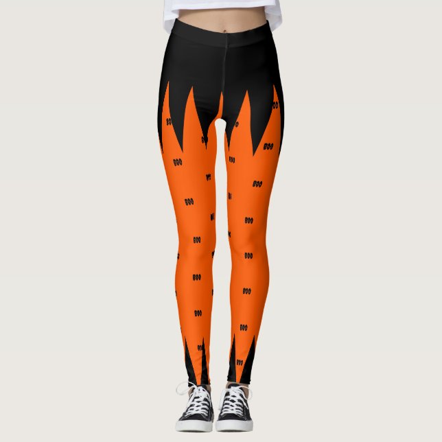 Happy Halloween Orange Black Personalized Leggings (Front)