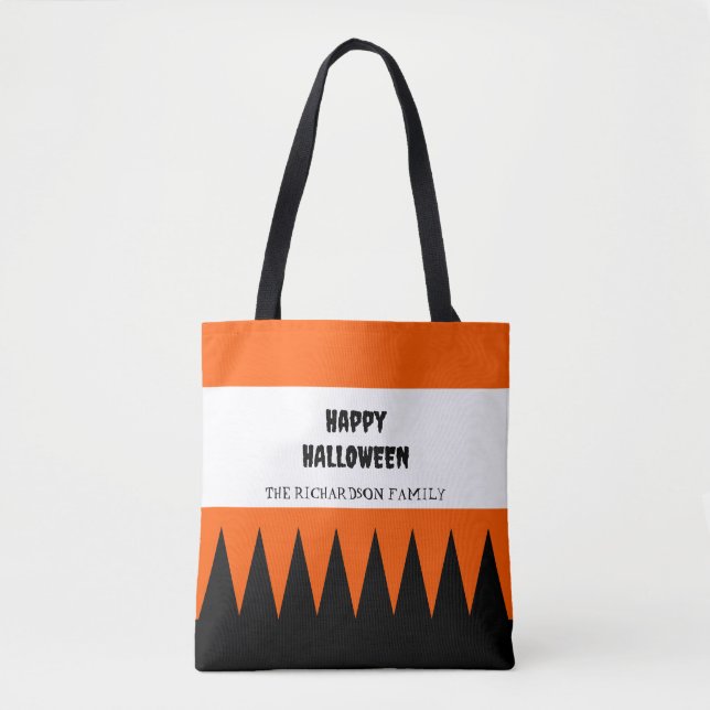 Happy Halloween Orange Black Personalized Tote Bag (Front)