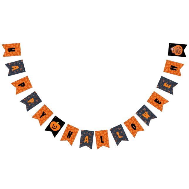 Happy Halloween Orange Black Pumpkin Patterned  Bunting Flags (All)