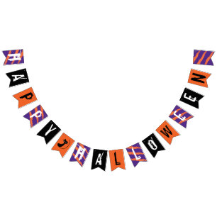 Happy Halloween Orange Black Purple White Scratch Bunting Flags