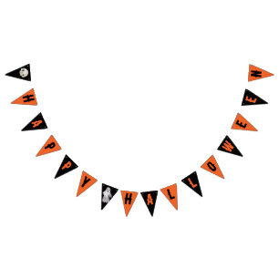 Happy Halloween Orange Black Skull Ghost  Bunting Flags