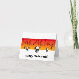 Happy Halloween orange black with skulls Card