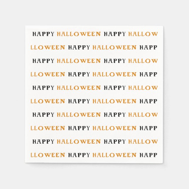 Happy Halloween Orange Black Wording Party Napkin (Front)