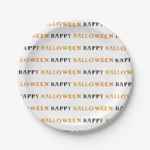 Happy Halloween Orange Black Wording Party Plates