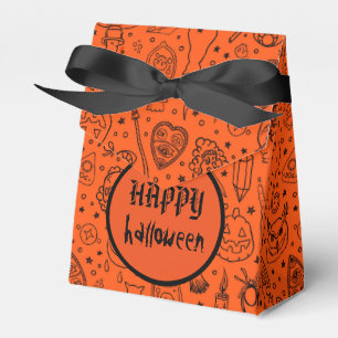 Happy Halloween Orange Doodle Pattern Favor Box