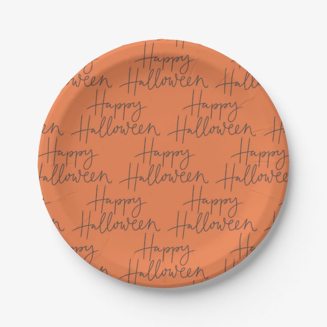 Happy Halloween Orange & Gray Party Plates (Front)