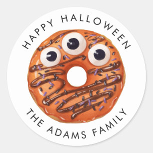 Happy Halloween Orange Monster Doughnut Classic Round Sticker