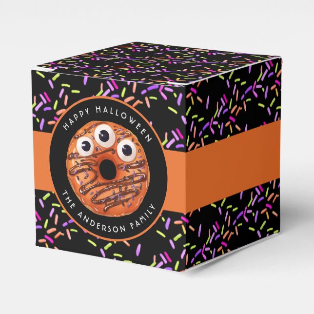 Happy Halloween Orange Monster Doughnut Sprinkles Favor Box (Front Side)
