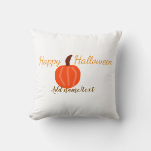 Happy Halloween orange pumpink fall orange brown Throw Pillow