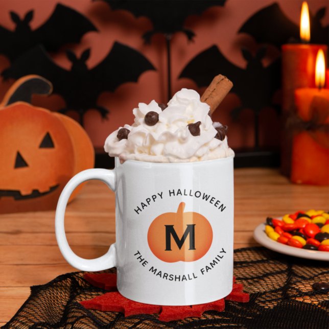 Happy Halloween Orange Pumpkin Custom Initial Coffee Mug (Creator Uploaded)