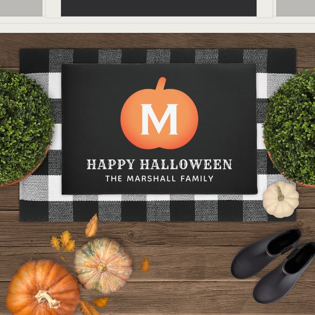 Happy Halloween Orange Pumpkin Custom Initial Doormat (Creator Uploaded)