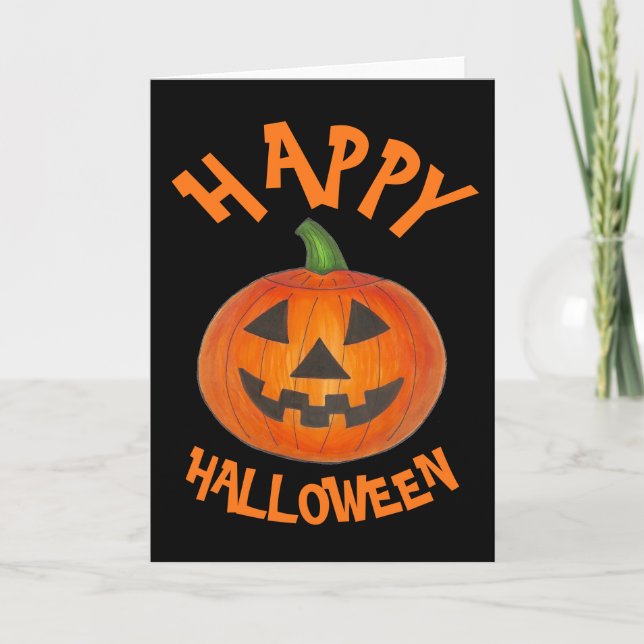 Happy Halloween Orange Pumpkin Jack o' Lantern Card (Front)