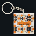 Happy Halloween Orange Pumpkin Keychain<br><div class="desc">Bring festive charm to your home with this personalized Halloween mug! Featuring a playful pattern of pumpkins, bats, candy corn, and spooky spiders, this design captures the fun spirit of the season. The bold orange centre band highlights your custom family name, making it a perfect keepsake for cozy autumn mornings...</div>