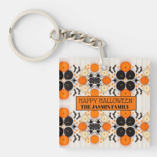 Happy Halloween Orange Pumpkin  Keychain (Front)